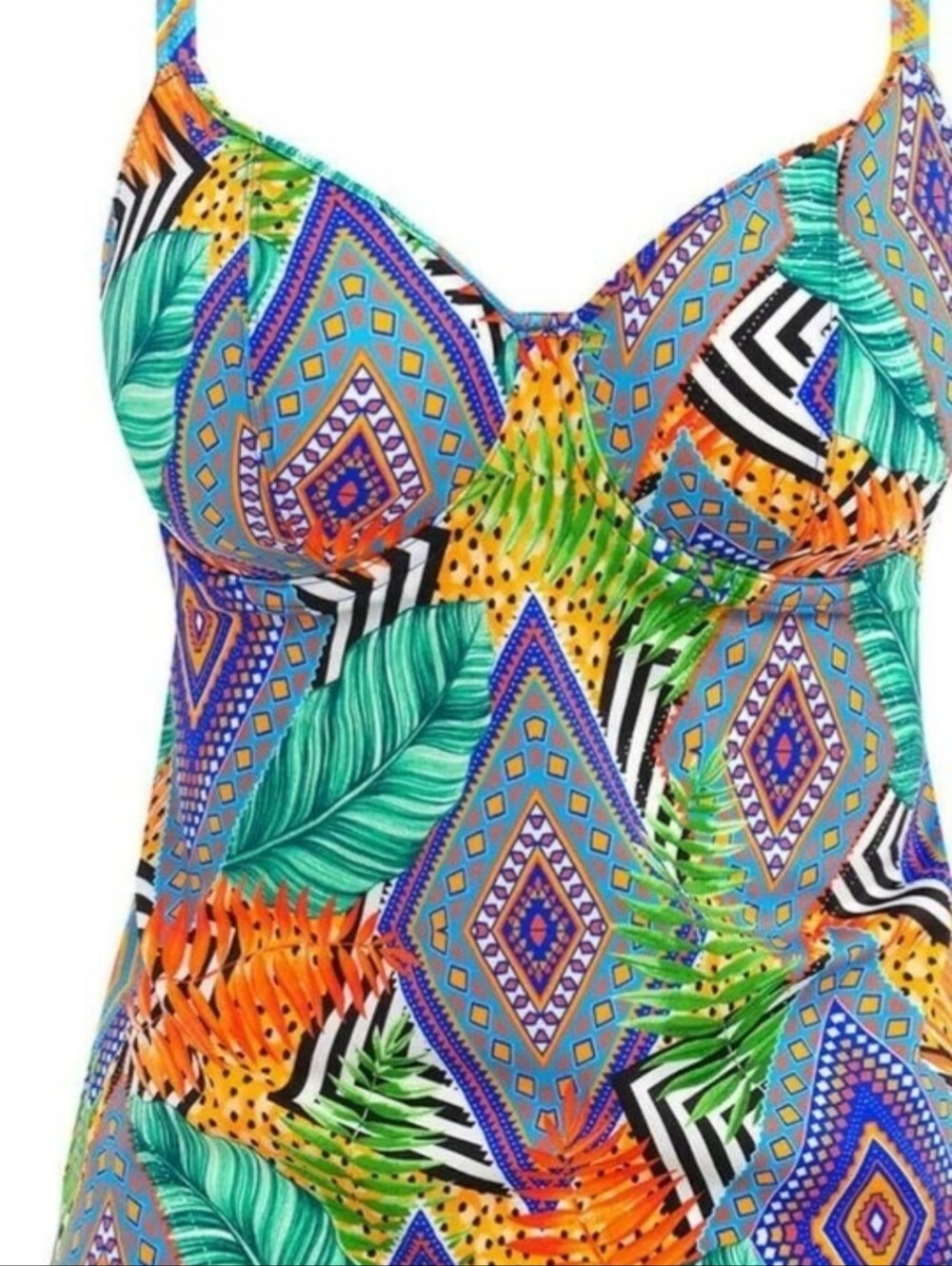 Freya Cala Palma Plunge Women's 30D Tankini Top Multicolor Aztec Tropical Design